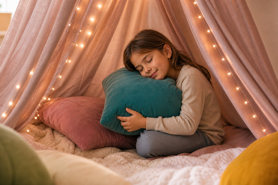 Cape lestée Louve pliée sur un lit